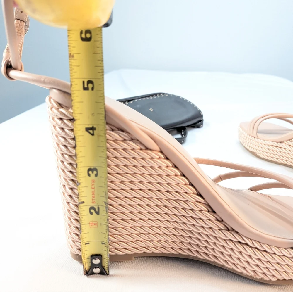 Nude Espadrille Wedge Sandals Strappy Ankle Strap Coastal Resort Boho
